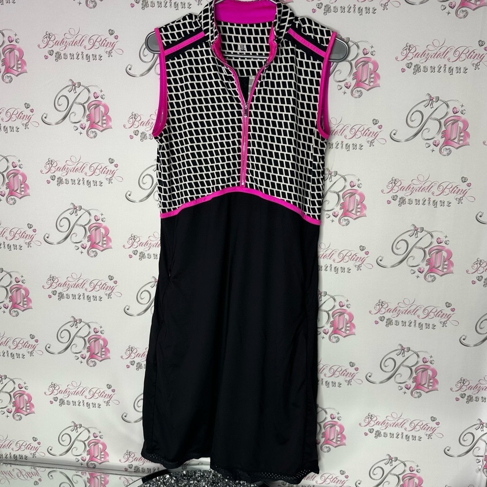 tail dress tennis style zip up black white pink preppy athletic stretchy